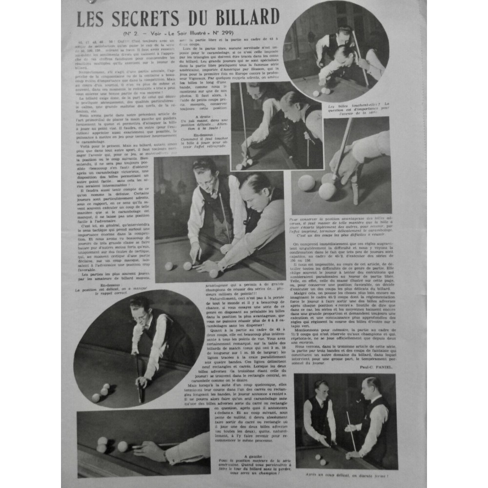 1933 SI BILLARD MATCH SECRET VICTOIRE POSITION