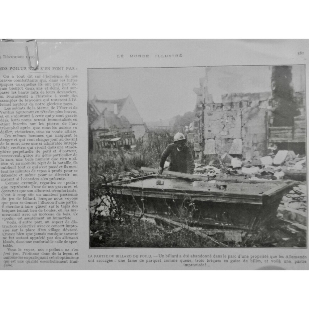 1916 MI BILLARD ABANDONNÉ RUINES PARTIE POILUS BRIQUE LAME PLANCHER