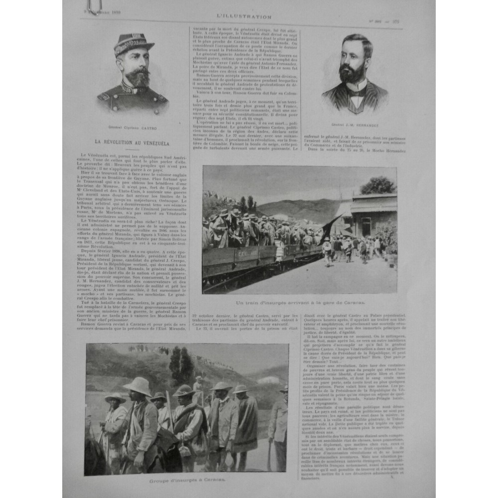 1899 I VENUZUELA REVOLUTION GL CASTRO HERNANDEZ INSURGES CARACAS