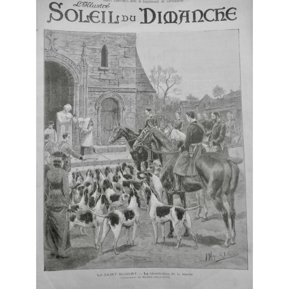 1901 SDD SAINT HUBERT BENEDICTION MEUTE CHIEN EGLISE PRETRE