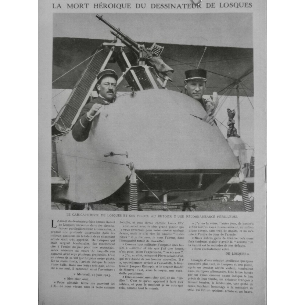 1915 M AVIATION MORT CARICATURISTE DE LOSQUES PILOTE COMBAT AERIEN