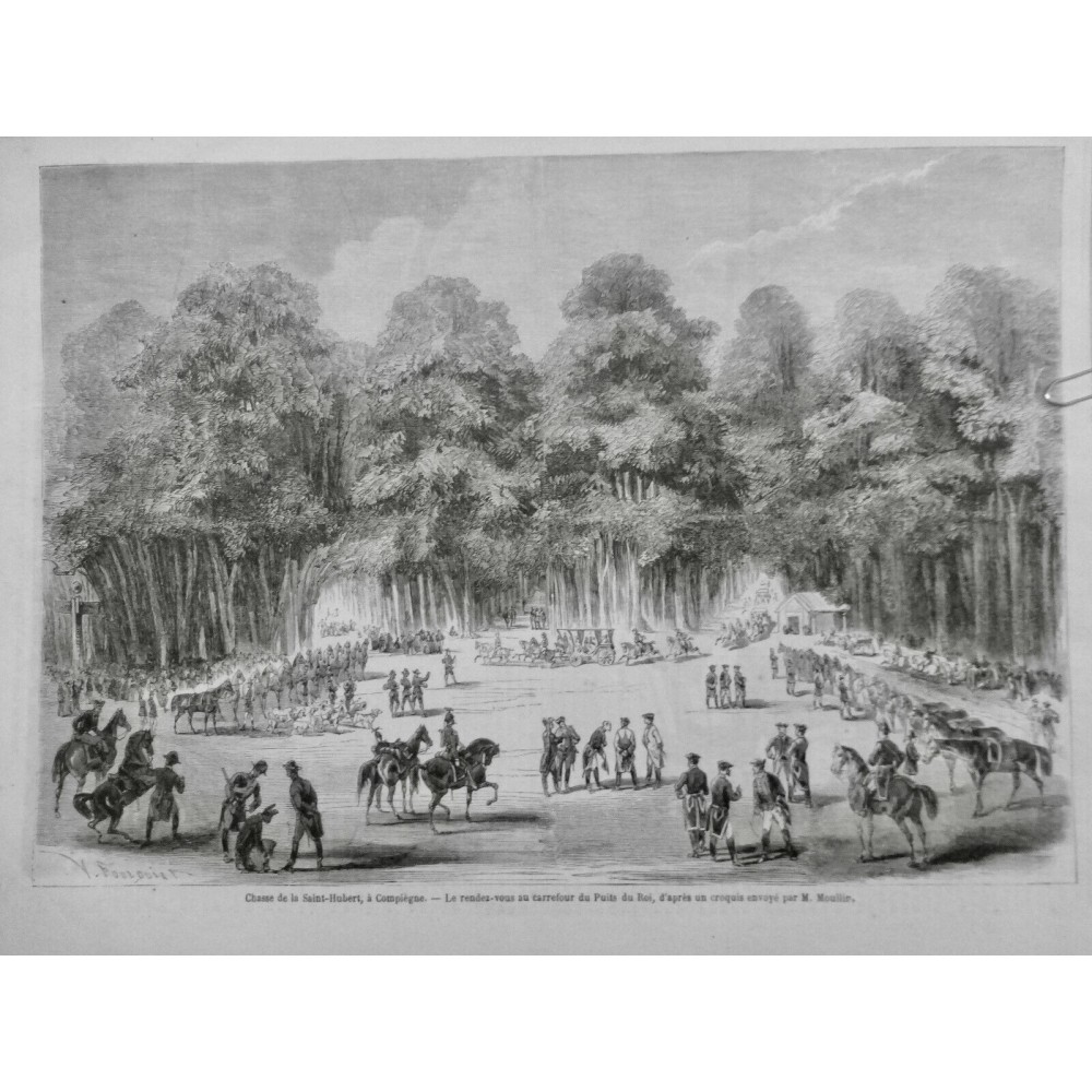 1859 MI SAINT HUBERT CHASSE COMPIEGNE CARREFOUR PUITS ROI CROQUIS MOULLIN