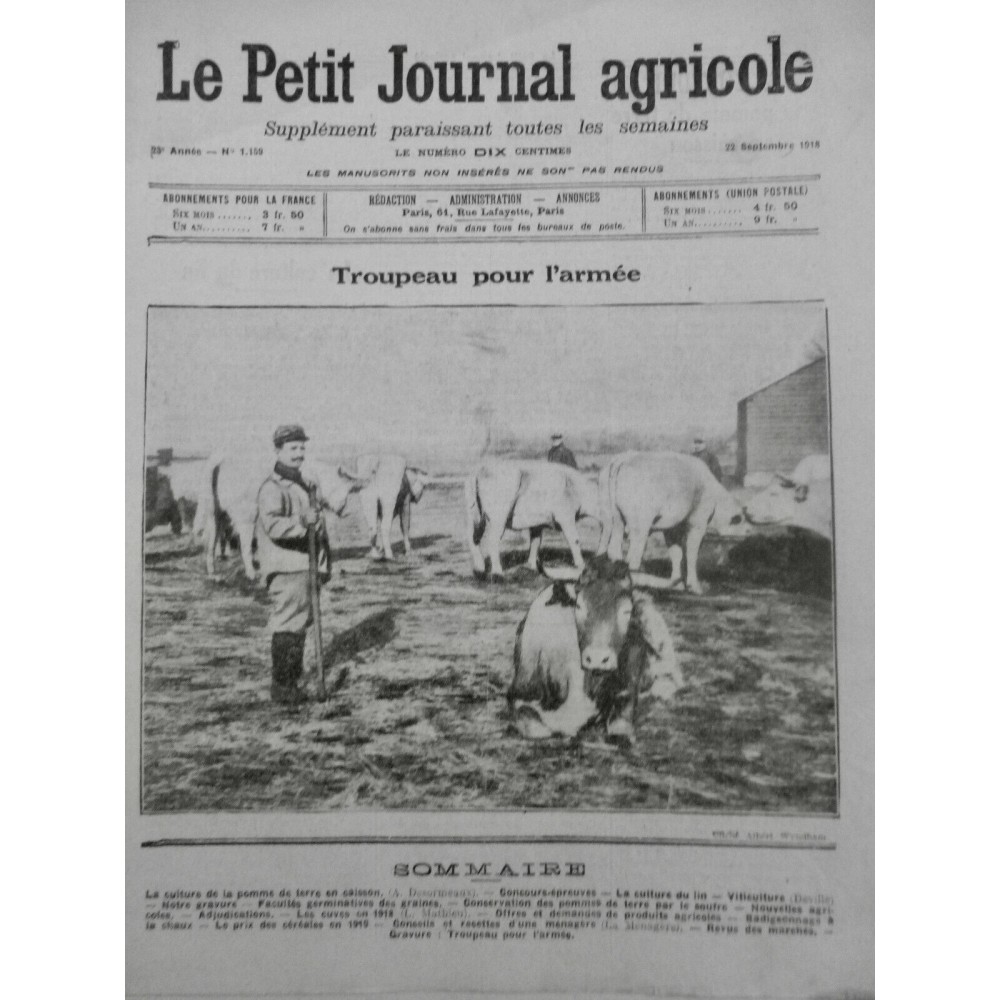 1914 18 LPJA AGRICULTURE ELEVAGE BETAIL ARMEE