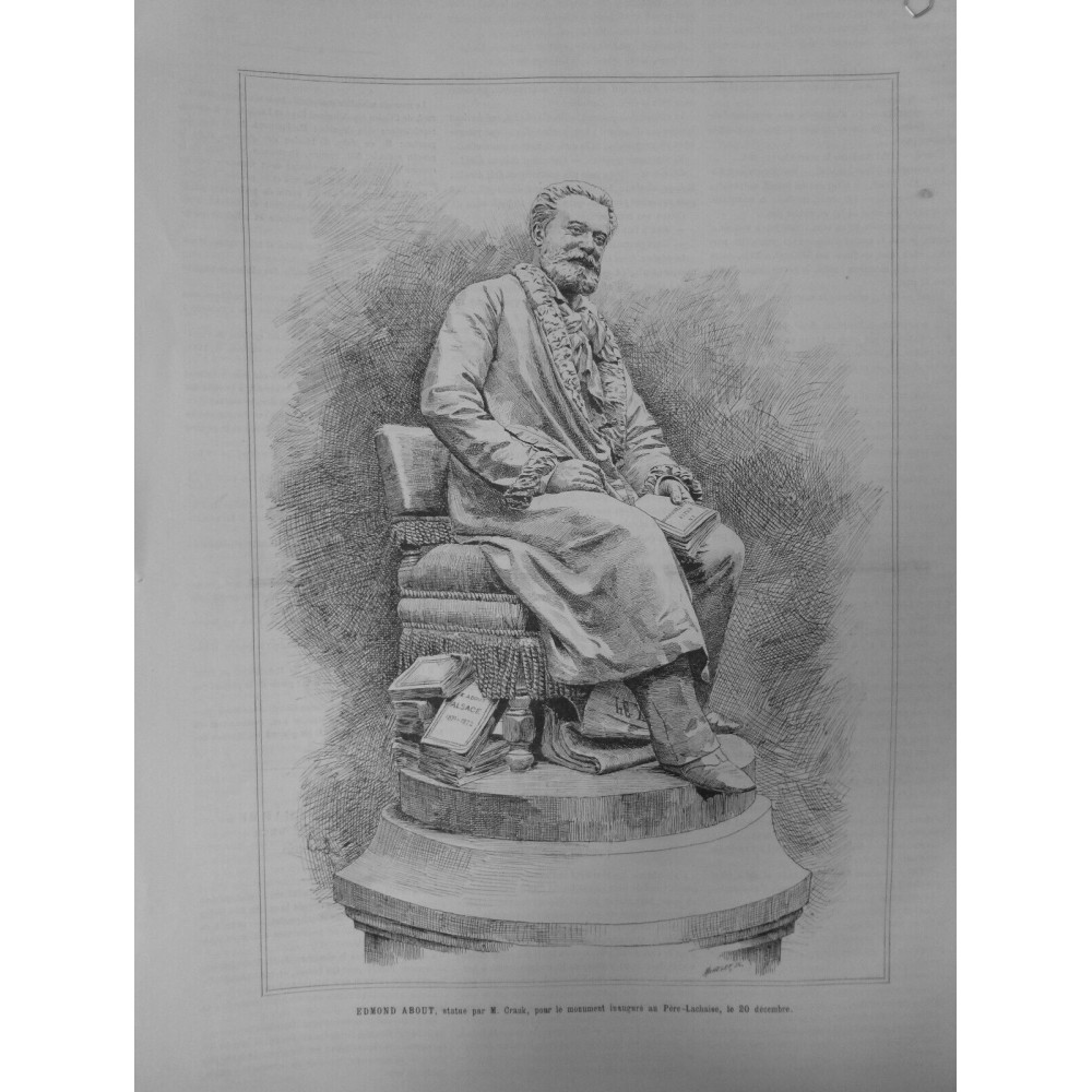 1887 UNIVERS ILLUSTRE STATUE EDMOND ABOUT PERE LACHAISE