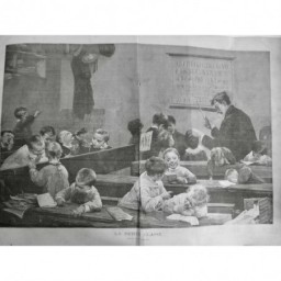 1883 O ECOLE PUBLIQUE ENFANT CLASSE INSTITUTEUR TABLEAU ALPHABET