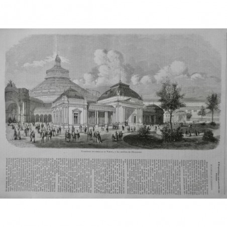 1873 I VIENNE EXPOSITION PAVILLON EMPEREUR AUTRICHE BATIMENT ARBRE FONTAINE