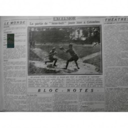 1917 E SPORT BASE BALL MATCH COLOMBES PITCHER BALLE CATCHER BAT