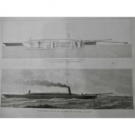 1877 UI RUSSIE GUERRE DANUBE BATEAU TORPILLE ACIER COUPE