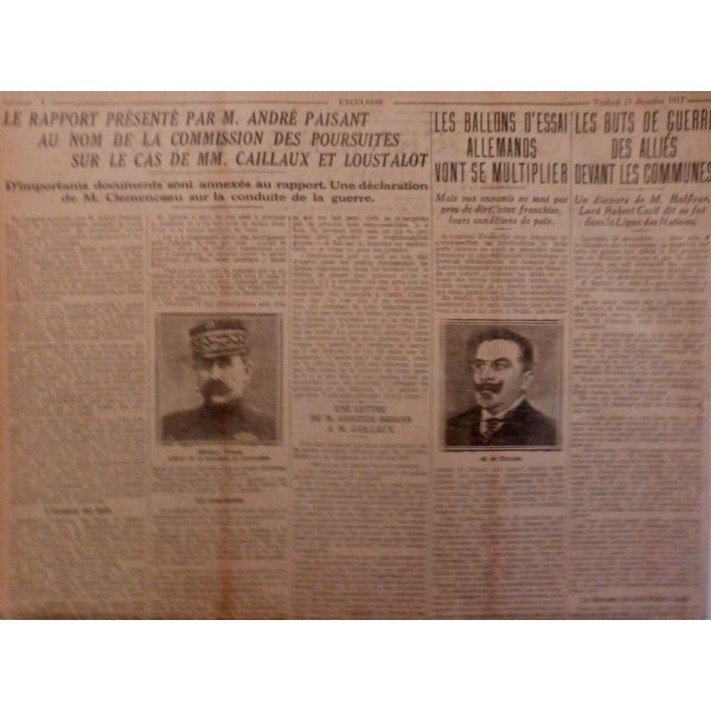 1917 E CAILLAUX POURSUITE LOUSTALOT DECLARATION CLEMENCEAU DUBAIL PROCES