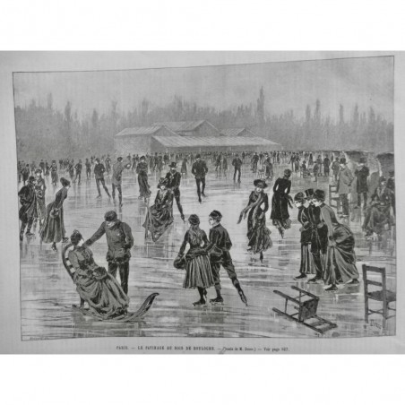 1879 UI PATINAGE PARIS BOIS BOULOGNE GLACE PATINEUR LUGE PATIN