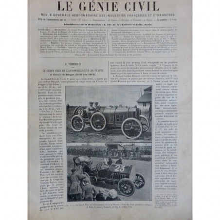 1912 GENIE CIVIL AUTOMOBILE GRAND PRIX CIRCUIT DIEPPE VOITURE PEUGEOT