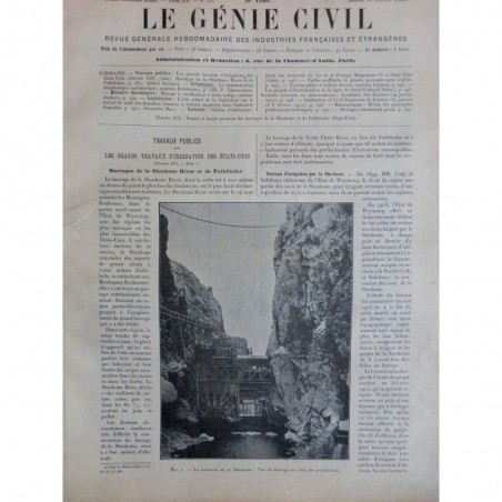 1912 GENIE CIVIL TRAVAUX IRRIGATION ETATS UNIS BARRAGE SHOSHONE RIVER PARTHFINDE