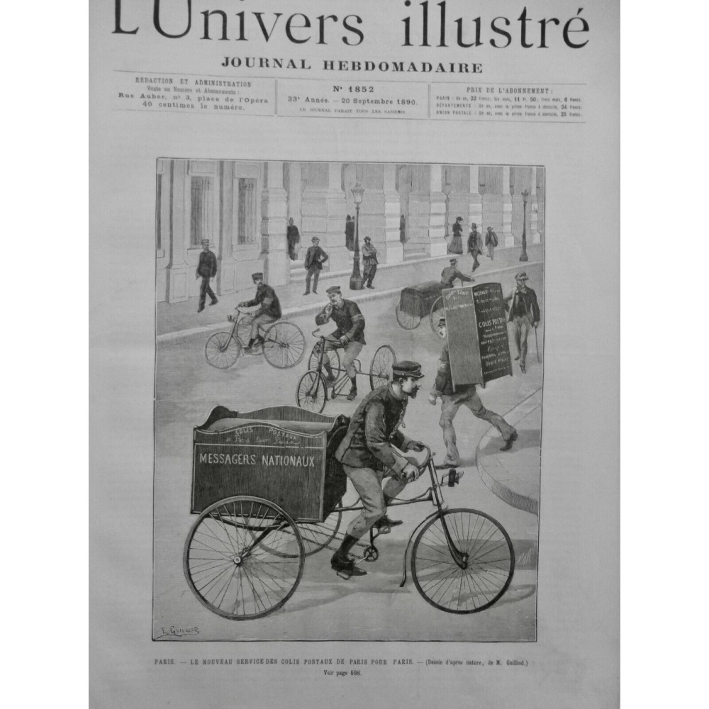 1890 UI PARIS SERVICE COLIS POSTAUX TRICYCLE CAISSON PORTEUR