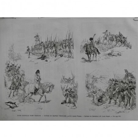 1890 UI PEINTRE MILITAIRE LUCIEN SERGENT DESSIN AUTOUR DRAPEAU ARMEE