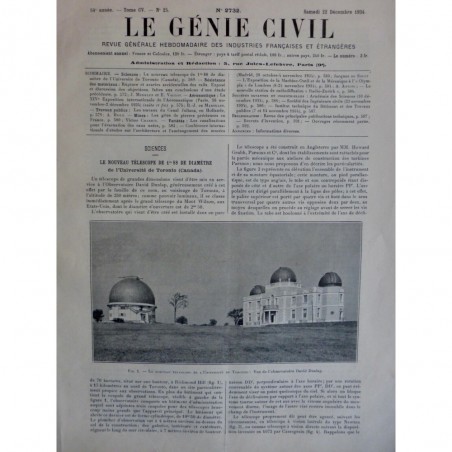 1934 GC SCIENCES NOUVEAU TELESCOPE TORONTO CANADA OBSERVATOIRE DUNLAP