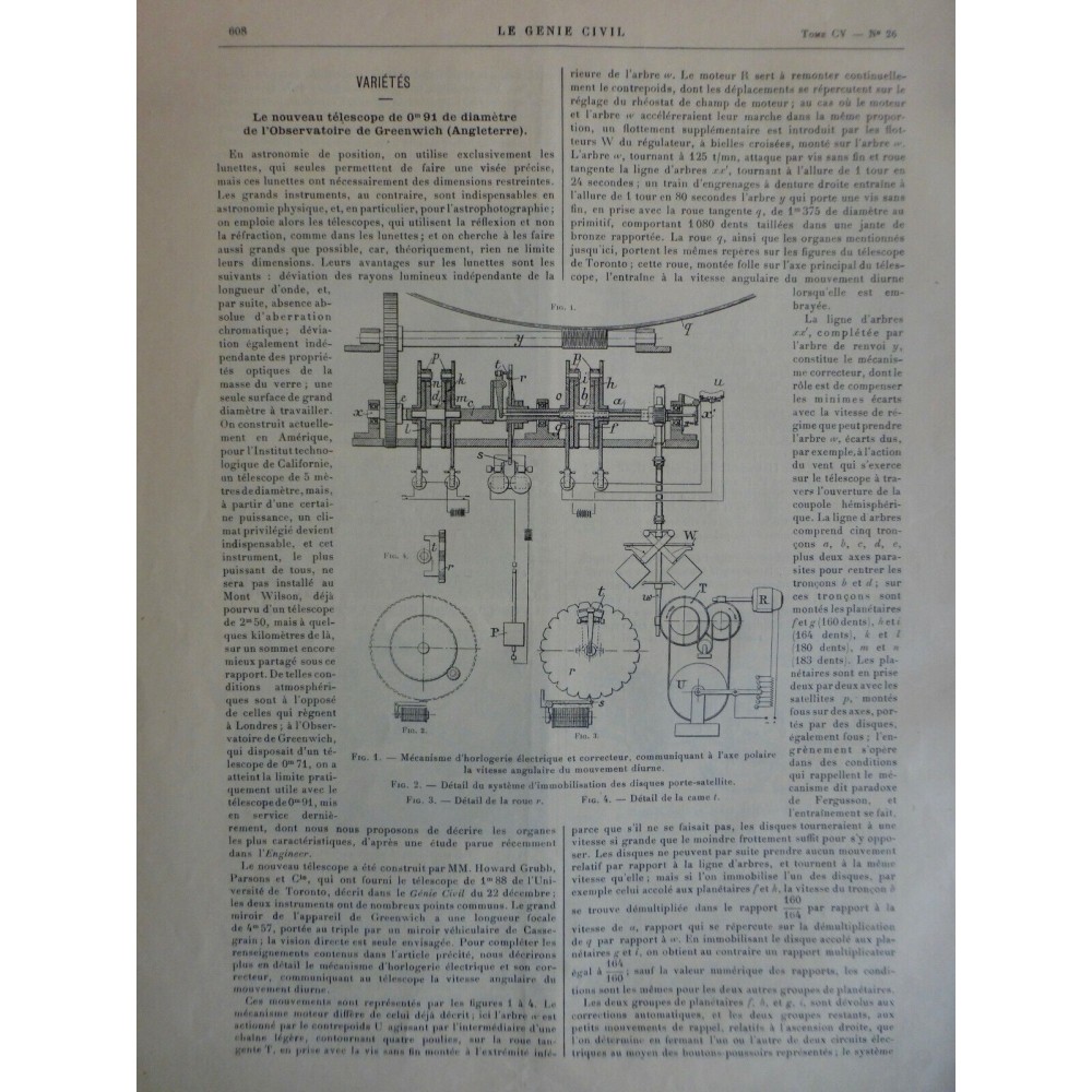 1934 GC NOUVEAU TELESCOPE OBSERVATOIRE GREENWICH ANGLETERRE MECANISME ELECTRIQUE