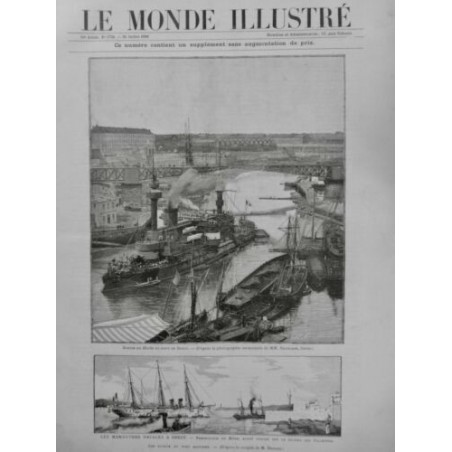 1890 MI BREST MANOEUVRES NAVALES PORT REMORQUAGE MILAN