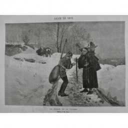 1875 I TABLEAU VIBERT LA CIGALE LA FOURMI HIVER FROID NEIGE PRETRE SALTIMBANQUE