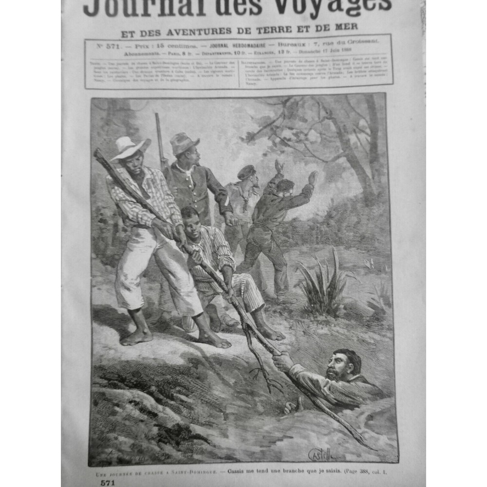 1888 JV SAINT DOMINGUE CHASSE CHUTE HOMME BLANC RIVIERE