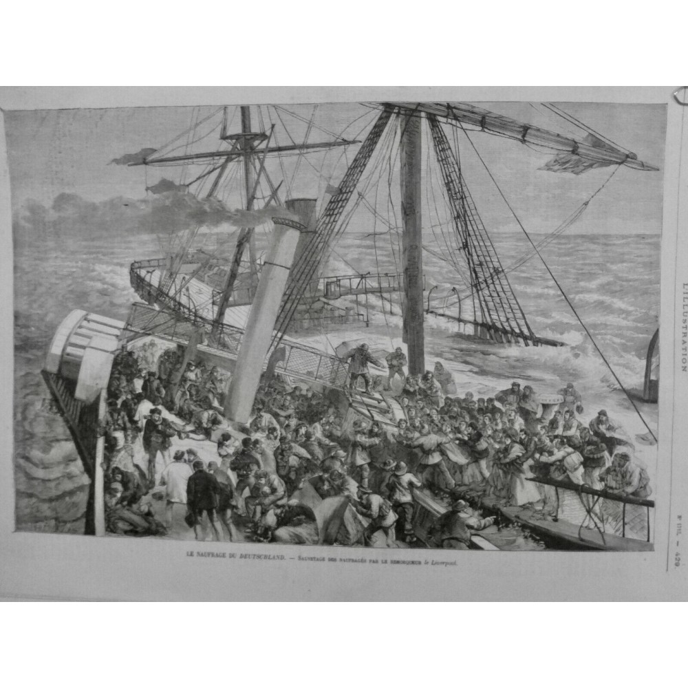 1875 I NAUFRAGE DEUTSCHLAND NAVIRE SAUVETAGE PASSAGER REMORQUEUR LIVERPOOL