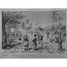 1880 PI ECHEC COCHINCHINE SAÏGON JEU ECHEC VIVANT ECHIQUIER SOL ROI CAMBODGE