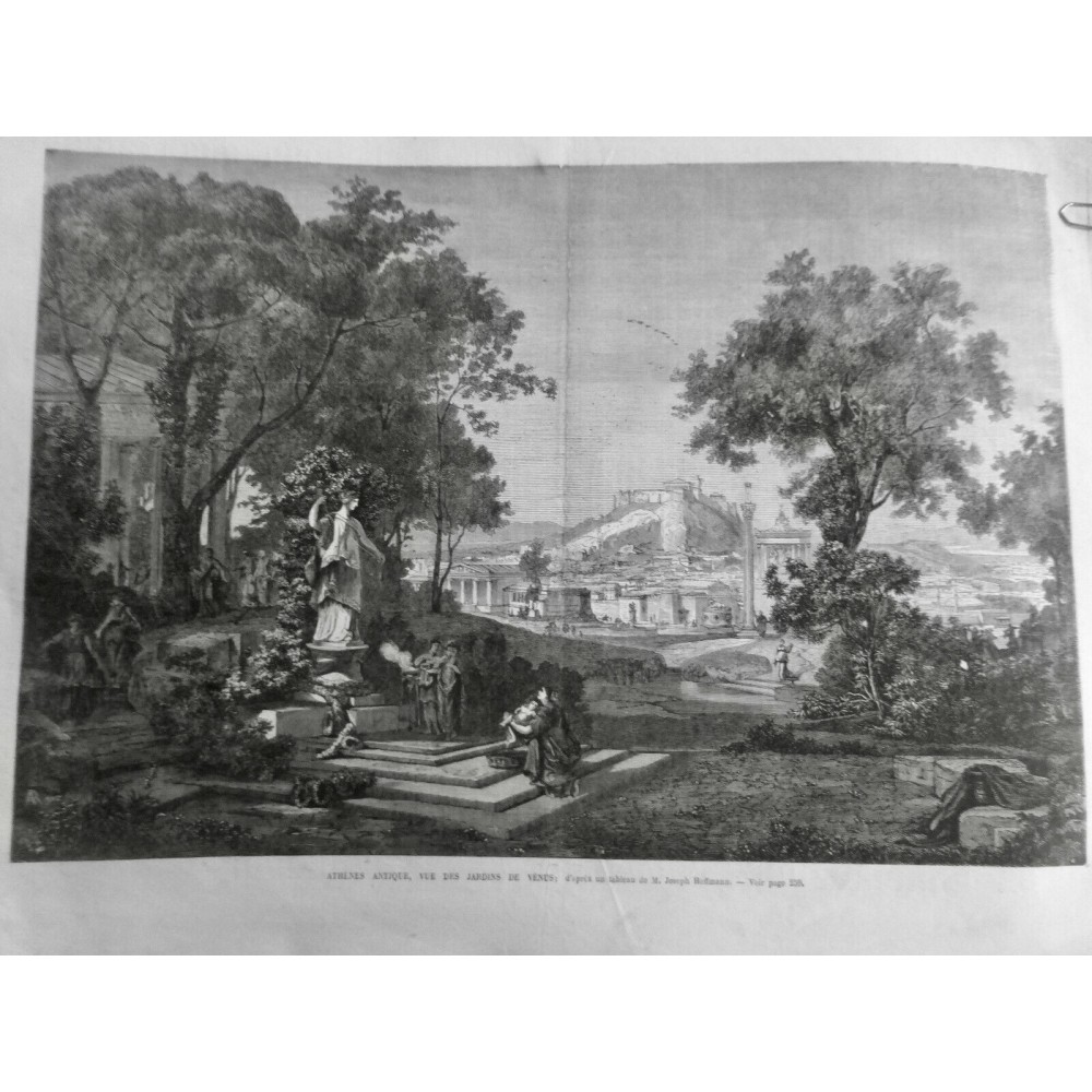 1868 UI GRECE ATHENES JARDIN VNUS STATUE TABLEAU HOFFMANN