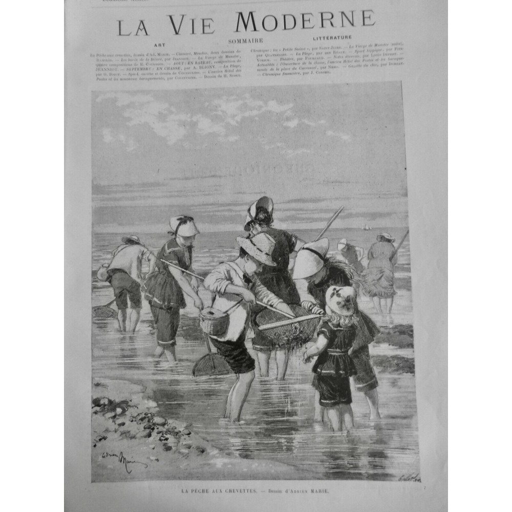 1880 VM PECHE CREVETTE ENFANTS FILET EPUISETTE MAREE BASSE MER