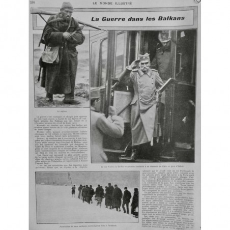 1912 MI GUERRE BALKANS ROI PIERRE SERBIE TRAIN GARE USKUB FUNERAILLES NEIGE