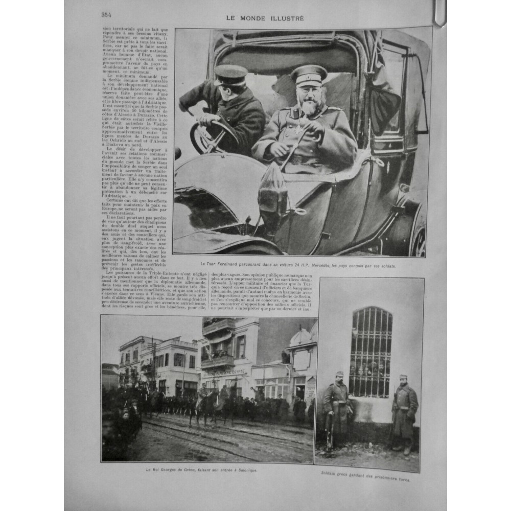 1912 MI GUERRE BALKANS TZAR FERDINAND VOITURE MERCEDES ROI GEORGES GRECE