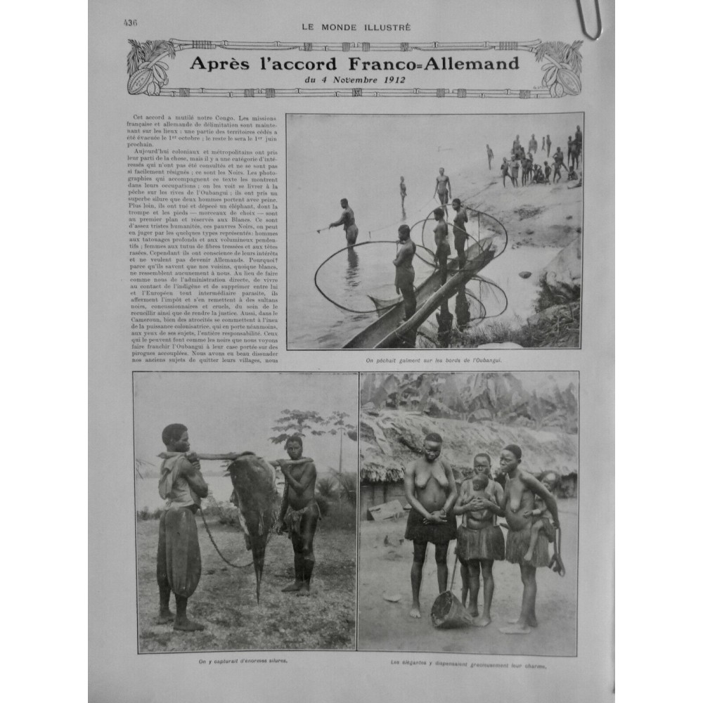 1912 MI CONGO ACCORD FRANCO ALLEMAND PECHE INDIGENE OUBANGUI SILURE