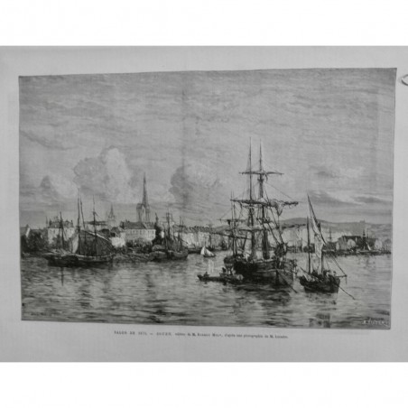 1875 UI ROUEN PORT BATEAU PECHEUR TABLEAU ROBERT MOLS PHOTO LECADRE