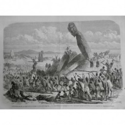 1872 I ILE DE PAQUES OCEANIE EXPEDITION FREGATE LE FLORE STATUE VAIHU FRANCE