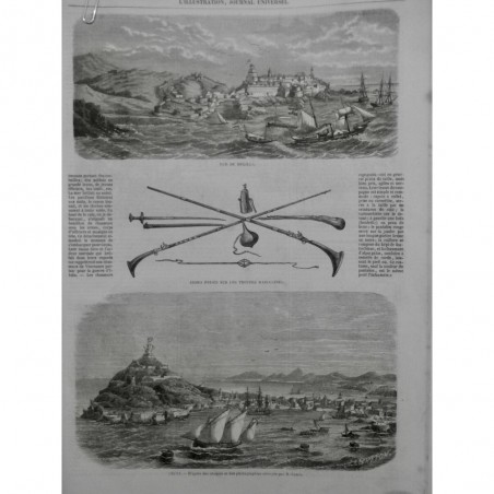 1859 I ARME TROUPE MAROCAINE CEUTA BATEAU BAIE MELILA VILLE REMPART MER