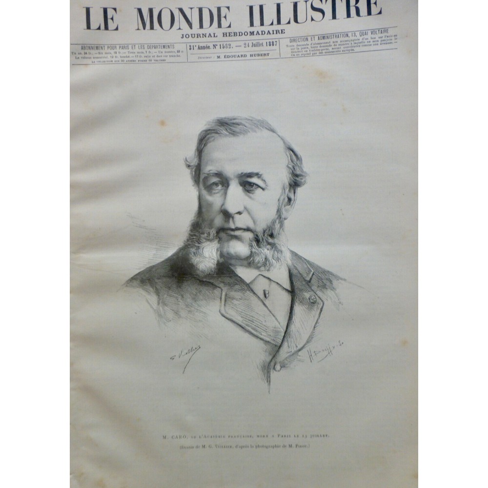 1887 MI CARO ACADEMIE FRANCAISE PORTRAIT VIE DESSIN VUILLIER