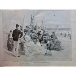 1887 MI PLAGE MER PARASOL TENUE BAIN ENFANT PELE SCEAU DESSIN REICHAN