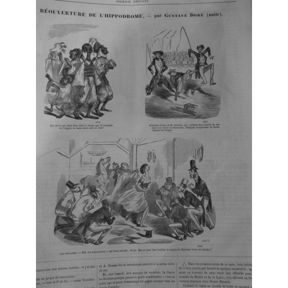 1856 JA CIRQUE CLOWN COMIQUE EXERCICE ARNAUD HIPPODROME DESSIN DORÉ