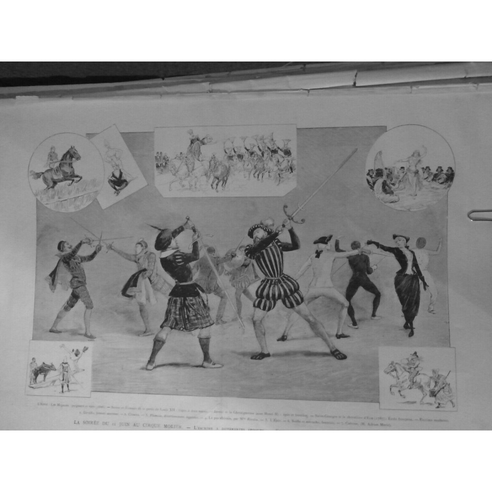 1887 MI CIRQUE MOLIER ESCRIME EPOQUE EXERCICE EPEE POIGNARD BUFFLE AUTRUCHE