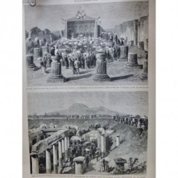 1879 POMPEI DESTRUCTION CENTENAIRE RUGGIERO FOUILLE BASILIQUE RUINES 2 JOURNAUX