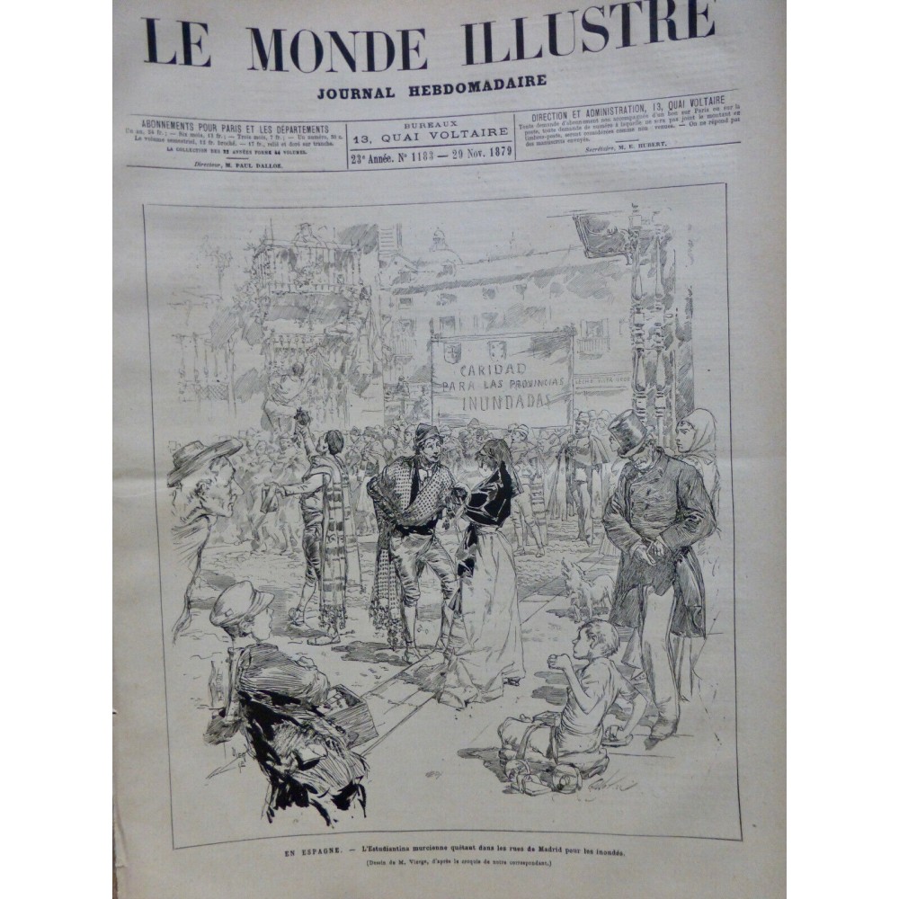 1879 MI ESPAGNE QUETE INONDATION RUE MADRID MONNAIE ESTUDIANTINA MURCIENNE VIERG