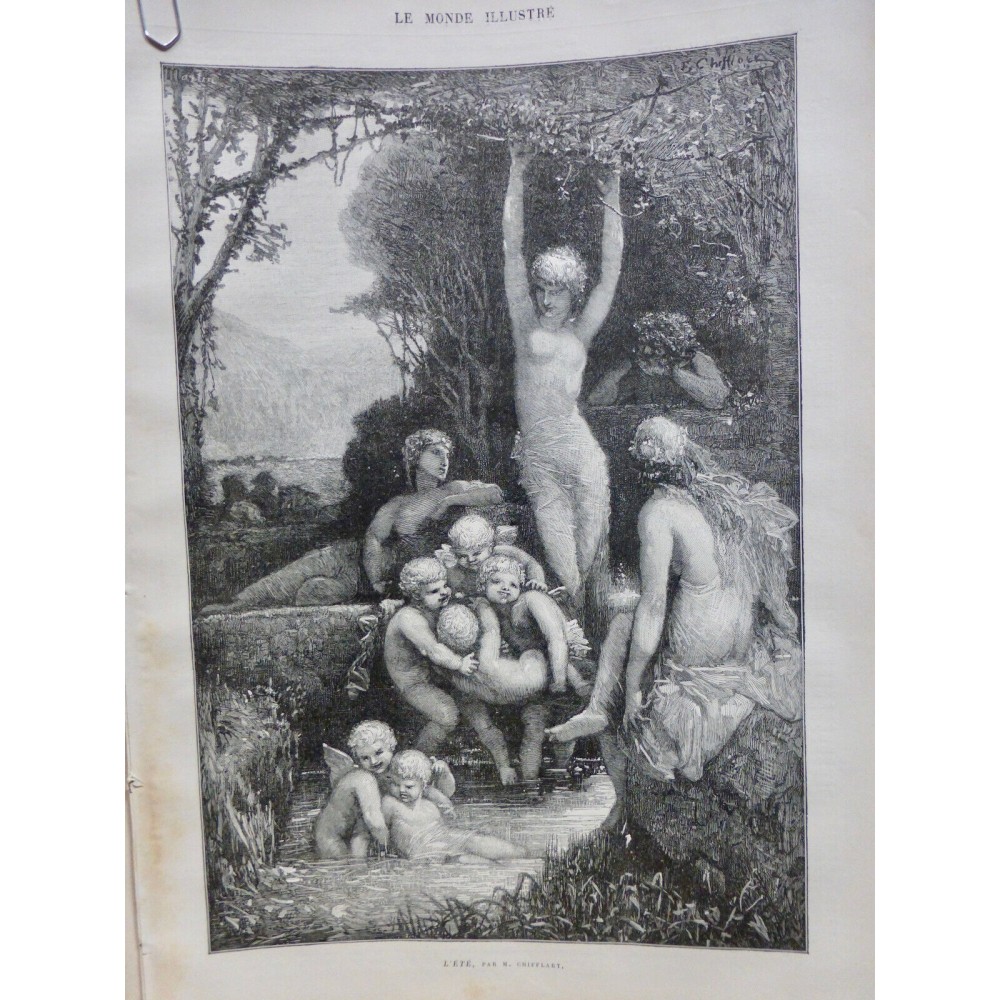 1879 MI L'ETE CHIFFLART ENFANT FEMME ANGE AILE CELEBRATION BAIN EAU VEGETATION