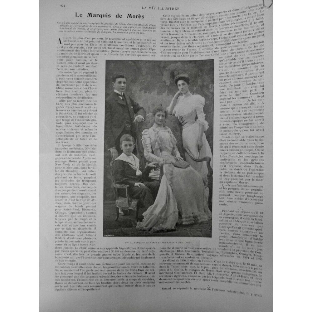 1902 VI MARQUIS MORES PORTRAIT FAMILLE MORT DESERT MEURTRIER