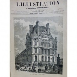 1879 I TUILERIES PAVILLON MARSAN FACADE TOITURE ORNEMENT CALECHE GRILLE FOULE