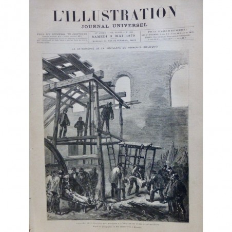 1879 I MINE MINEUR ARRIVEE CADAVRE PUITS EXTRACTION SECOUR EXPLOSION GHEMAR