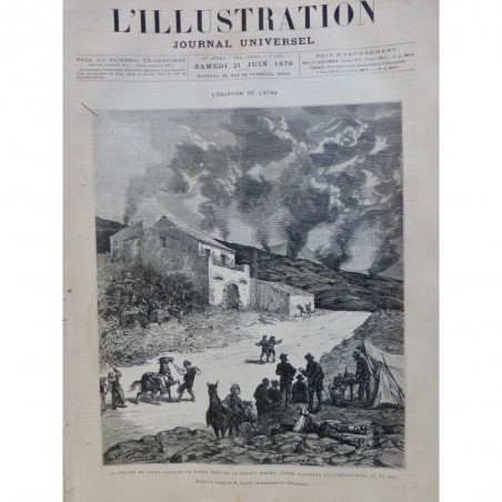 1879 I VOLCAN ERUPTION ETNA COULÉE LAVE SICILE CENDRE FUMEE EVACUATION