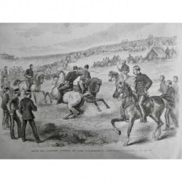 1868 UI ARMEE SOLDAT JEU JOUTE CHEVAL LANCIER ANGLAIS CAMP ALDERSHOTT