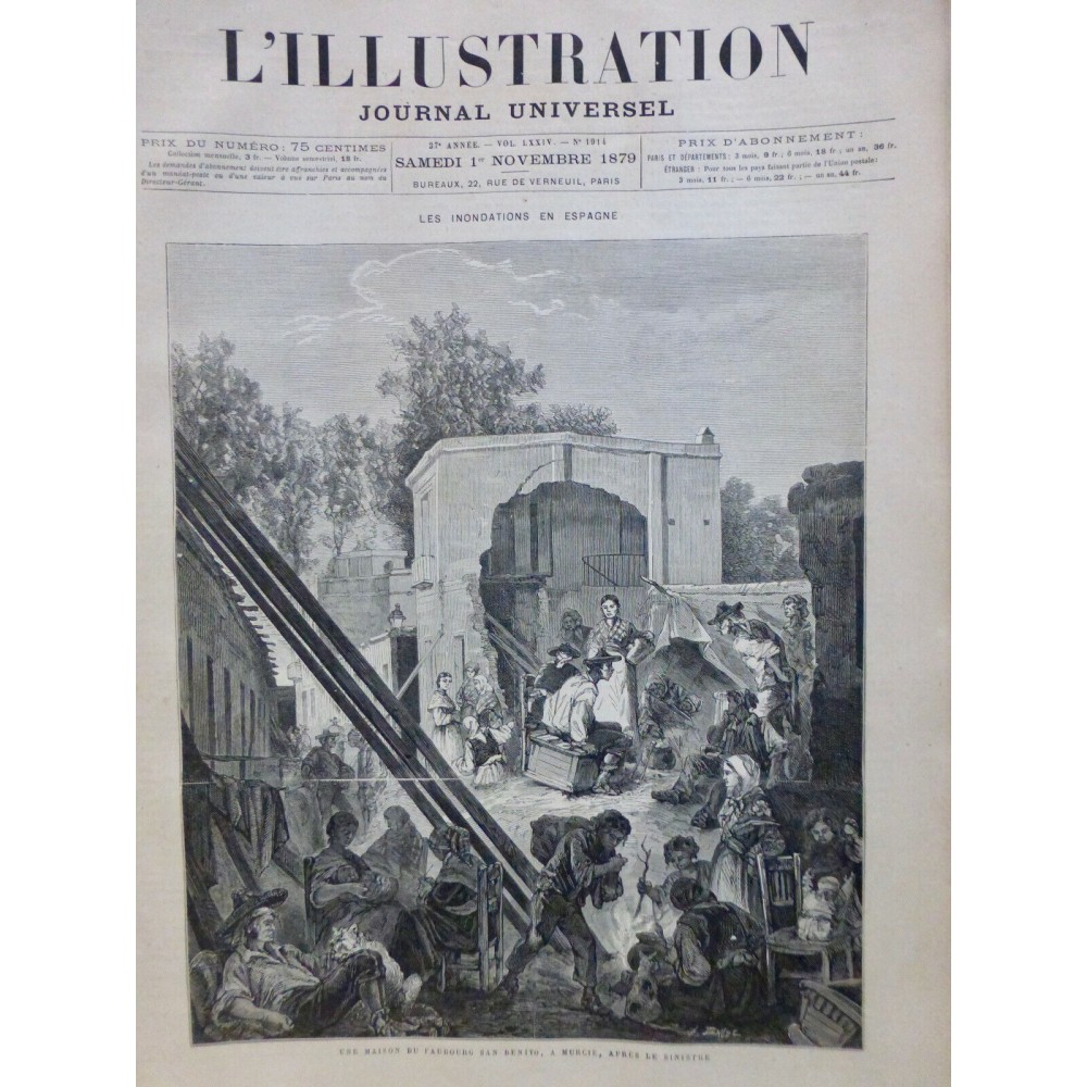 1879 I INONDATION ESPAGNE MURCIE ORAGE PLUIE TORRENTIELLE CRUE FLEUVE SEGURA