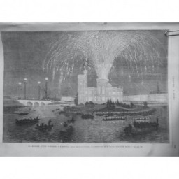 1868 UI ILLUMINATIONS FEU ARTIFICE HAMBOURG BASSIN L'ALSTER HONNEUR ROI PRUSSE