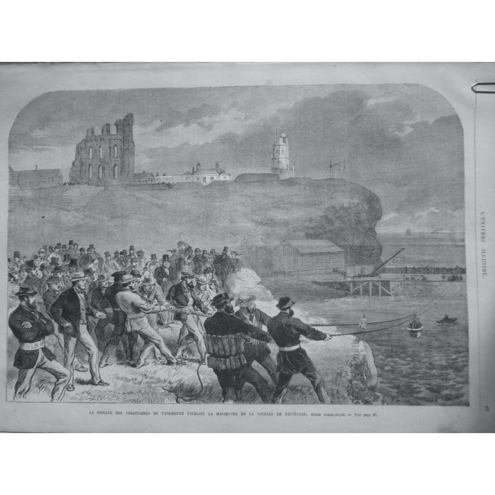 1868 UI BRIGADE VOLONTAIRES TYNEMOUTH ETUDIANT MANOEUVRE NACELLE SAUVETAGE