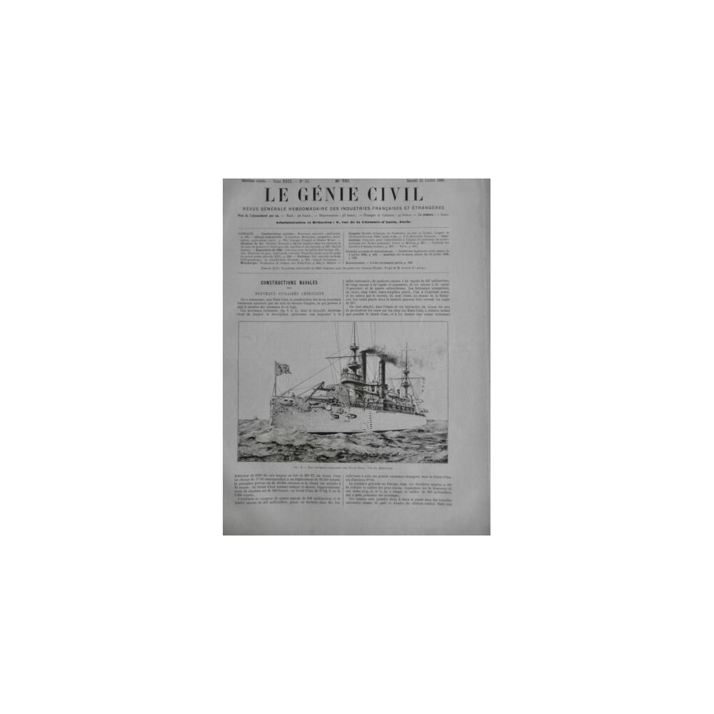 1896 GENIE CIVIL CONSTRUCTION NAVALE CUIRASSÉ AMERICAIN KEARSARGE