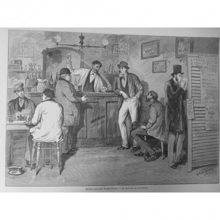 1876 USA ETATS-UNIS BAR-ROOM BUVETTE JOUEUR CARTE COMPTOIR